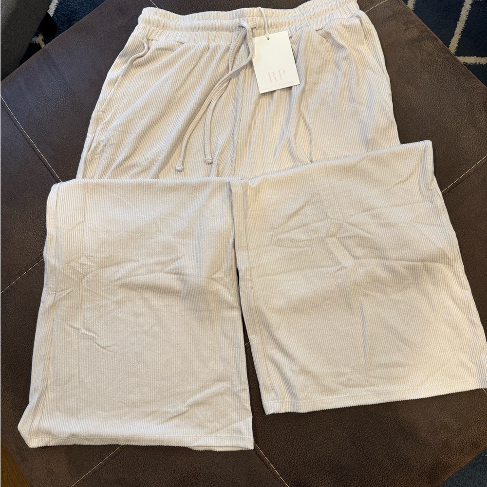 Rachel Parcell White Sand Ribbed Lounge Pants NWT